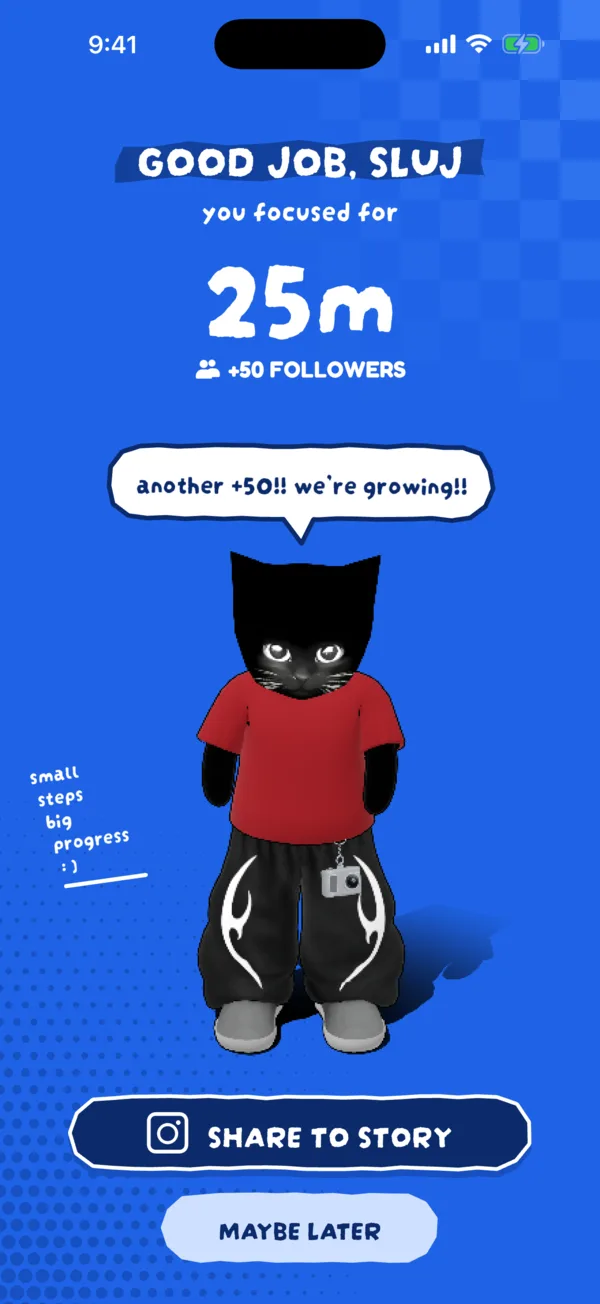 Good job screen with time focused and new followers